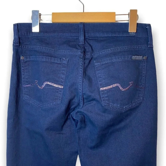 7 For All Mankind Navy Blue Bootcut Jeans with  Swarovski Crystal Pockets - Picture 4 of 10